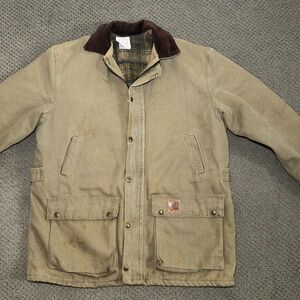 Vintage 1980 Carhartt tan Jacket with Dark Brown Collar